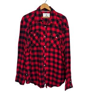 Cactus Man Men’s Red Black Buffalo Plaid Pearl Snap Flannel Shirt XL Lumberjack